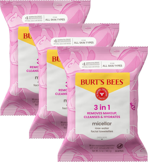 Burt’S Bees Rose Water Micellar Cleansing Towelettes – 30CT x3 Pack